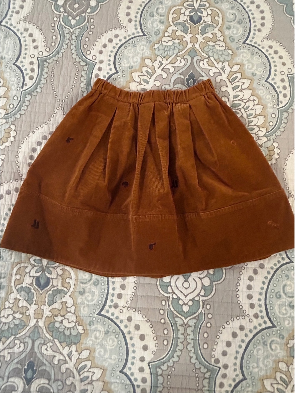 crewcuts Girls Size 10 Brown Corduroy Skirt with equestrian horse Embroidery